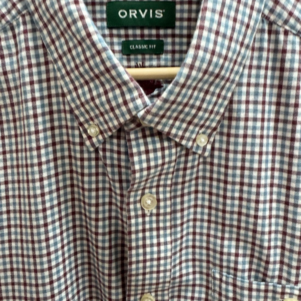Orvis Men's Casual Plaid Shirt - Blue and Brown